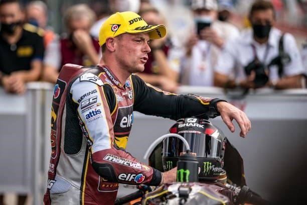 Moto2 rider Sam Lowes of Great Britain and Elf Marc VDS Racing Team at parc ferme during the qualifying session of the MotoGP Gran Premio Octo di San...
