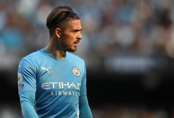 Jack Grealish of Manchester City looks on during the Premier League match between Manchester City and Southampton at Etihad Stadium on September 18,...