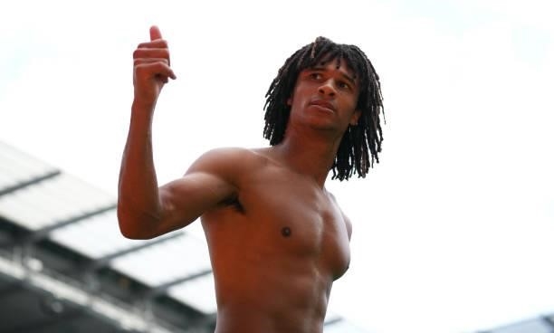 Nathan Ake of Manchester City acknowledges the fans following the Premier League match between Manchester City and Southampton at Etihad Stadium on...