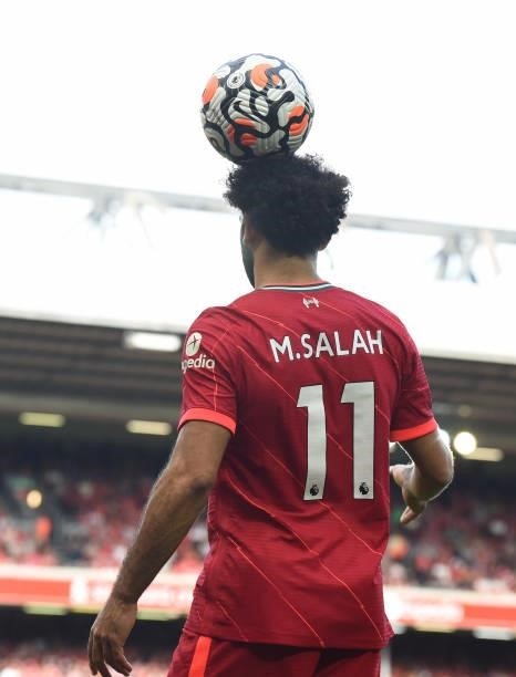 Mohamed Salah of Liverpool during the Premier League match between Liverpool and Crystal Palace at Anfield on September 18, 2021 in Liverpool,...