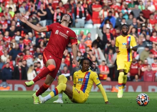 Curtis Jones of Liverpool during the Premier League match between Liverpool and Crystal Palace at Anfield on September 18, 2021 in Liverpool, England.