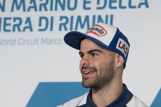Romano Fenati of Italy and Sterilgarda Max Racing Team smiles during the press conference at the end of the qualifying practice during the MotoGP Of...