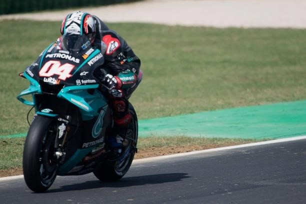 Andrea Dovizioso of Italy and Petronas Yamaha SRT heads down a straight during the qualifying practice during the MotoGP Of San Marino - Qualifying...