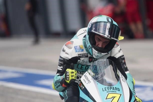 Denis Foggia of Italy and Leopard Racing celebrates the second place in Moto3 during the qualifying practice during the MotoGP Of San Marino -...