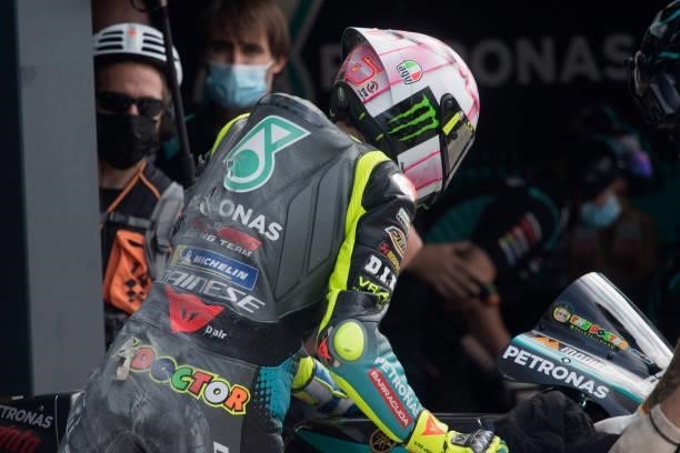 Valentino Rossi of Italy and Petronas Yamaha SRT starts from box after crashed out during the qualifying practice during the MotoGP Of San Marino -...