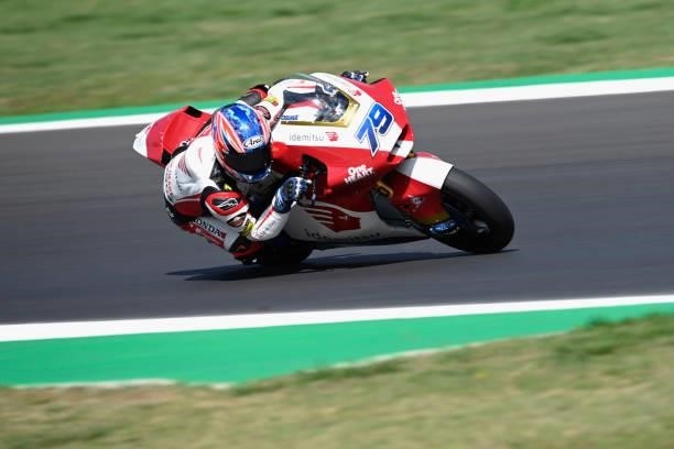 Ai Ogura of Japan and Idemitsu Honda Team Asia rounds the bend during the qualifying practice during the MotoGP Of San Marino - Qualifying at Misano...