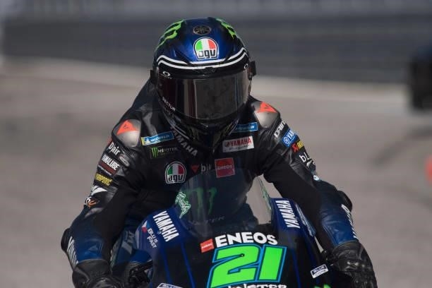 Franco Morbidelli of Italy and Monster Energy Yamaha MotoGP Team returns in box during the qualifying practice during the MotoGP Of San Marino -...