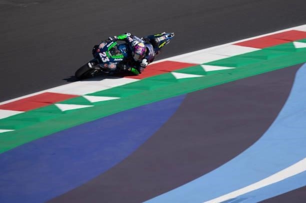Enea Bastianini of Italy and Esponsorama Racing heads down a straight during the qualifying practice during the MotoGP Of San Marino - Qualifying at...