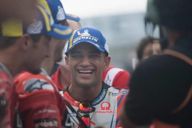 Jorge Martin of Spain and Pramac Racing celebrates the independent team victory during the MotoGP qualifying practice during the MotoGP Of San Marino...