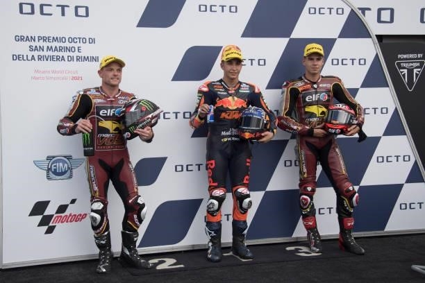 Sam Lowes of Great Britain and Elf Marc VDS Racing Team, Raul Fernandez of Spain and Red Bull KTM Ajo ane Augusto Fernandez of Spain and Elf Marc VDS...