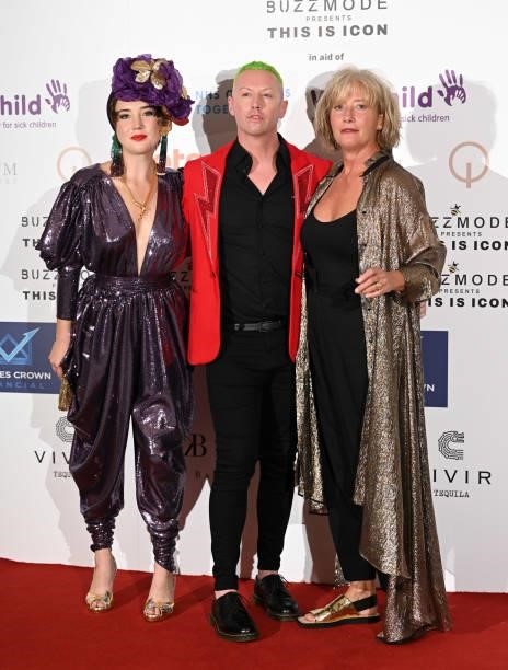 Gaia Wise, Steve Vyse and Emma Thompson attend The Icon Ball 2021 during London Fashion Week September 2021 at The Landmark Hotel on September 17,...