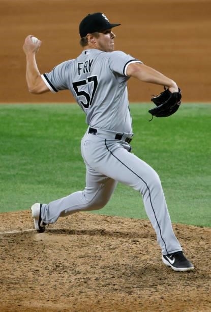 Jace Fry of the Chicago White Sox pitches against the Texas Rangers during the ninth inning at Globe Life Field on September 17, 2021 in Arlington,...