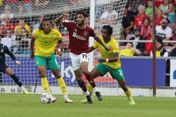 Kion Etete of Northampton Town looks to play the ball during the Sky Bet League Two match between Northampton Town and Swindon Town at Sixfields on...