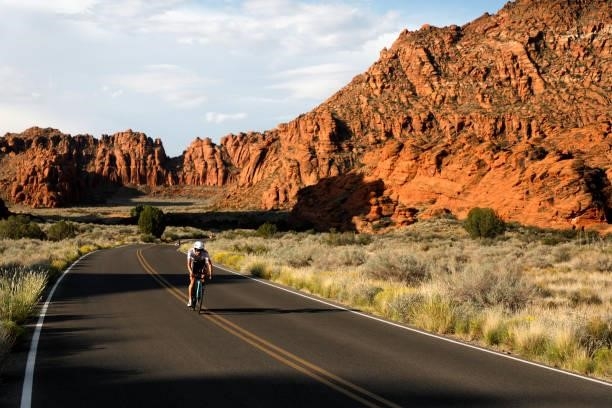 Clement Mignon of France competes in the Men's bike leg during the IRONMAN 70.3 World Championship on September 18, 2021 in St George, Utah.