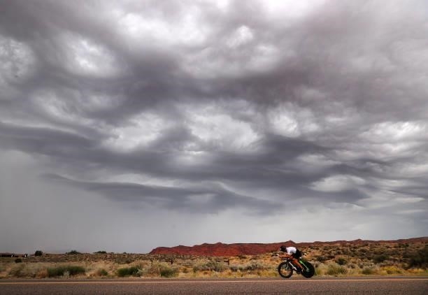 Competitors compete in the bike leg during the IRONMAN 70.3 World Championship on September 18, 2021 in St George, Utah.
