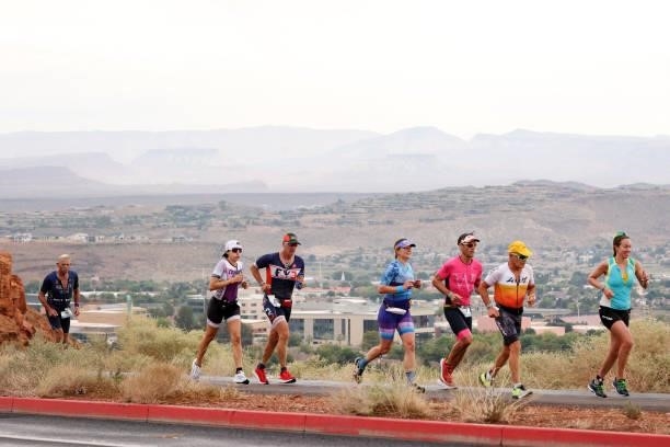 Competitors compete in the running leg during the IRONMAN 70.3 World Championship on September 18, 2021 in St George, Utah.