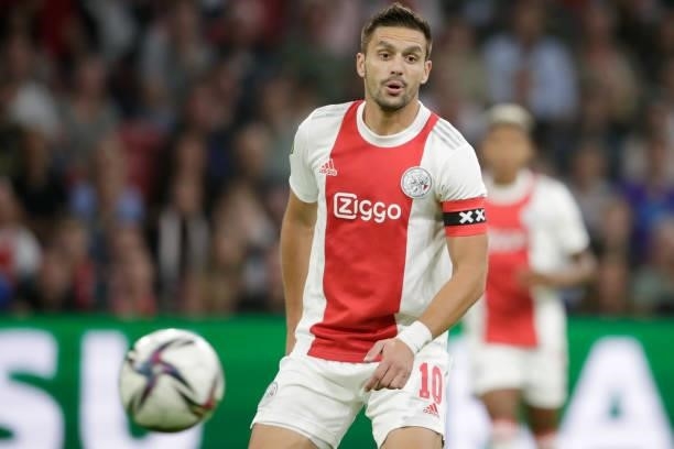 Dusan Tadic of Ajax during the Dutch Eredivisie match between Ajax and SC Cambuur at Johan Cruijff ArenA on September 18, 2021 in Amsterdam,...