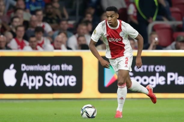 Jurrien Timber of Ajax during the Dutch Eredivisie match between Ajax and SC Cambuur at Johan Cruijff ArenA on September 18, 2021 in Amsterdam,...
