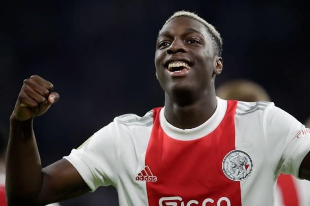 Mohamed Daramy of Ajax celebrates his goal during the Dutch Eredivisie match between Ajax and SC Cambuur at Johan Cruijff ArenA on September 18, 2021...