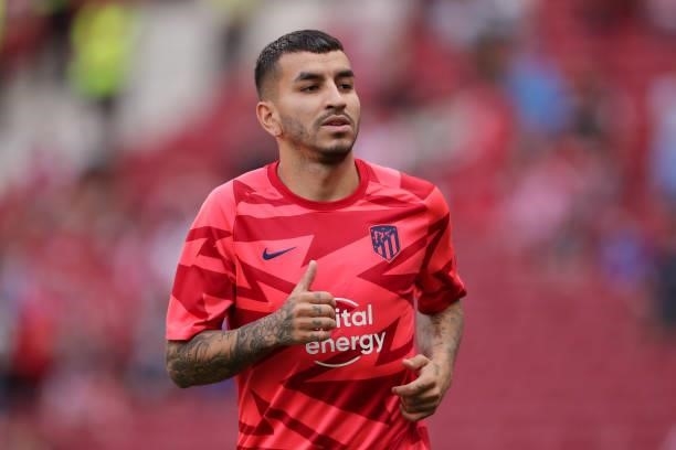 Angel Correa of Atletico de Madrid reacts during his warm up before the La Liga Santander match between Club Atletico de Madrid and Athletic Club at...
