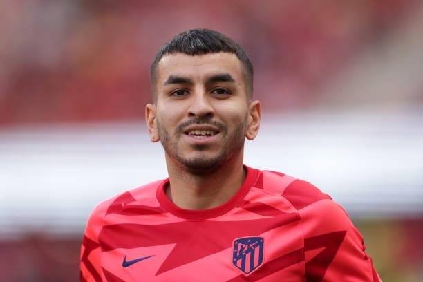 Angel Correa of Atletico de Madrid reacts during his warm up before the La Liga Santander match between Club Atletico de Madrid and Athletic Club at...