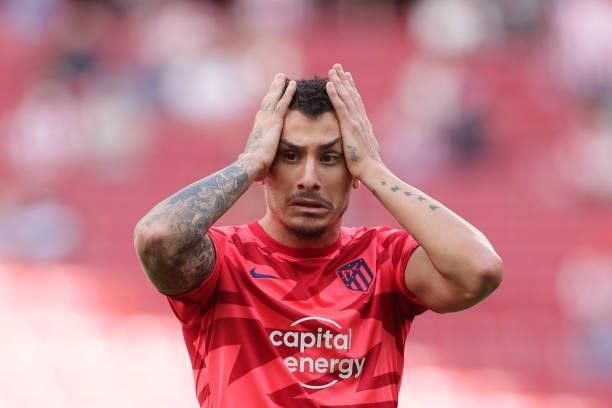 Jose Maria Gimenez of Atletico de Madrid reacts during his warm up before the La Liga Santander match between Club Atletico de Madrid and Athletic...