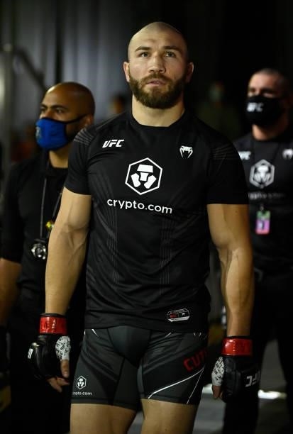 Ion Cutelaba of Moldova prepares to fight Devin Clark in a light heavyweight fight during the UFC Fight Night event at UFC APEX on September 18, 2021...