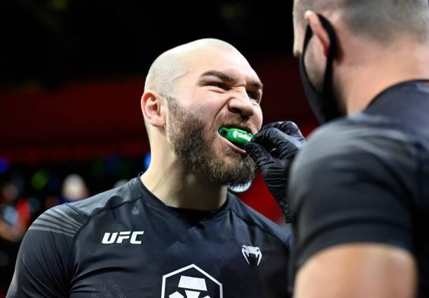 Ion Cutelaba of Moldova prepares to fight Devin Clark in a light heavyweight fight during the UFC Fight Night event at UFC APEX on September 18, 2021...
