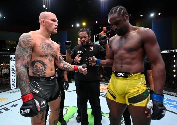 Opponents Anthony Smith and Ryan Spann face off prior to their light heavyweight fight during the UFC Fight Night event at UFC APEX on September 18,...