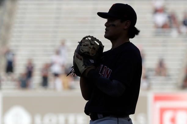 Yu Chang of the Cleveland Indians in action against the New York Yankees at Yankee Stadium on September 18, 2021 in New York City. The Indians...