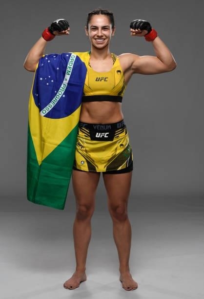Ariane Lipski of Brazil poses for a portrait after her victory at UFC APEX on September 18, 2021 in Las Vegas, Nevada.