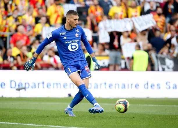 Goalkeeper of Lille Ivo Grbic during the Ligue 1 Uber Eats match between RC Lens and Lille OSC at Stade Bollaert-Delelis on September 18, 2021 in...