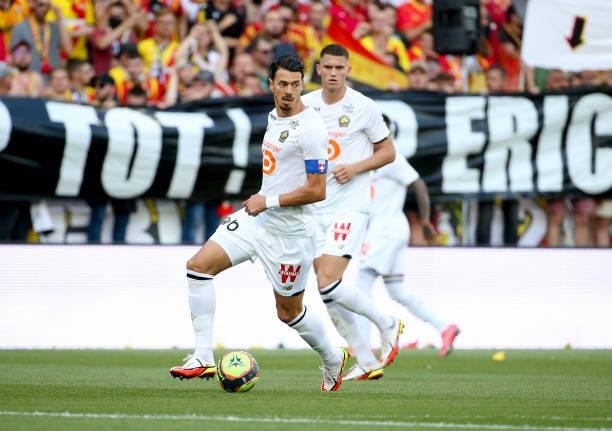Jose Fonte, Sven Botman of Lille during the Ligue 1 Uber Eats match between RC Lens and Lille OSC at Stade Bollaert-Delelis on September 18, 2021 in...