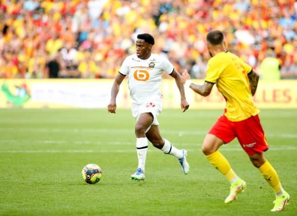 Jonathan David of Lille during the Ligue 1 Uber Eats match between RC Lens and Lille OSC at Stade Bollaert-Delelis on September 18, 2021 in Lens,...