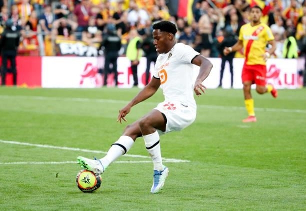 Jonathan David of Lille during the Ligue 1 Uber Eats match between RC Lens and Lille OSC at Stade Bollaert-Delelis on September 18, 2021 in Lens,...