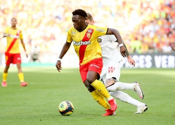 Arnaud Kalimuendo of Lens during the Ligue 1 Uber Eats match between RC Lens and Lille OSC at Stade Bollaert-Delelis on September 18, 2021 in Lens,...