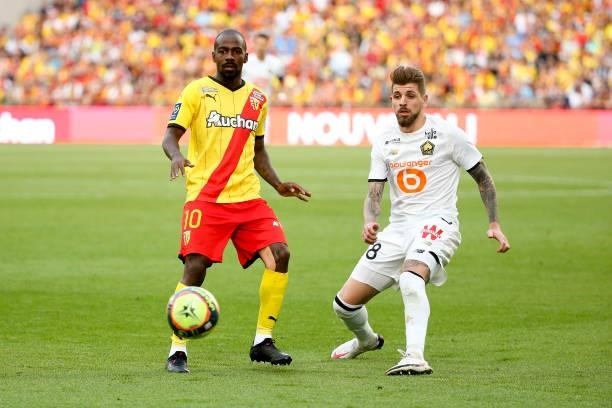 Gael Kakuta of Lens, Xeka of Lille during the Ligue 1 Uber Eats match between RC Lens and Lille OSC at Stade Bollaert-Delelis on September 18, 2021...