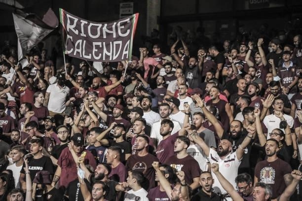 Supporters of Salernitana during the Serie A match between US Salernitana v Atalanta BC at Stadio Arechi on September 18, 2021 in Salerno, Italy.