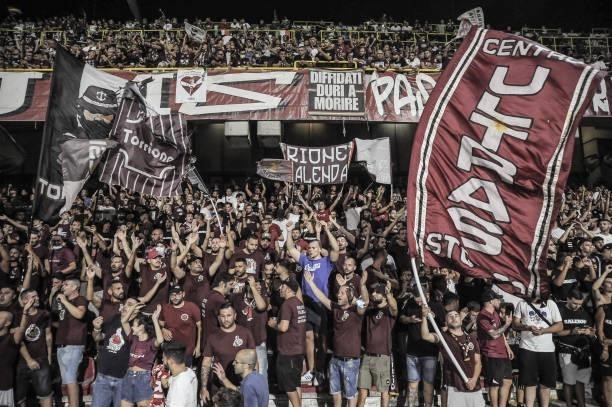 Supporters of Salernitana during the Serie A match between US Salernitana v Atalanta BC at Stadio Arechi on September 18, 2021 in Salerno, Italy.