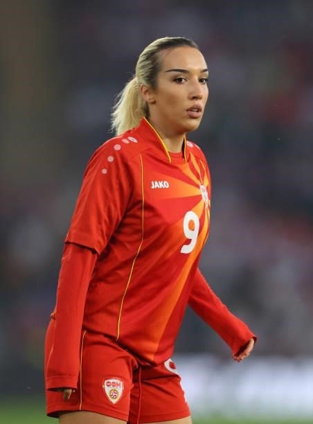 Ulza Maksuti of North Macedonia during the FIFA Women's World Cup 2023 Qualifier group D match between England and North Macedonia at St. Mary's...