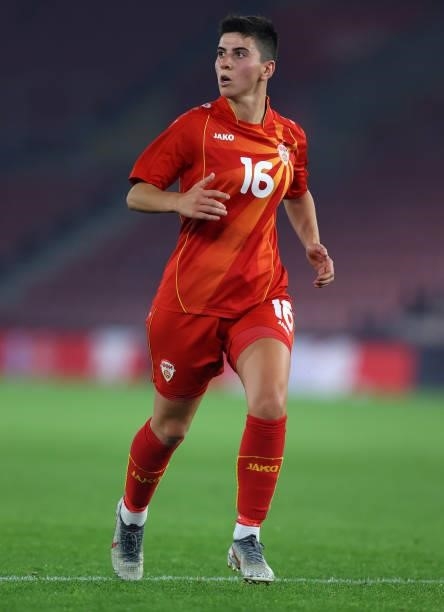 Hava Mustafa of North Macedonia during the FIFA Women's World Cup 2023 Qualifier group D match between England and North Macedonia at St. Mary's...