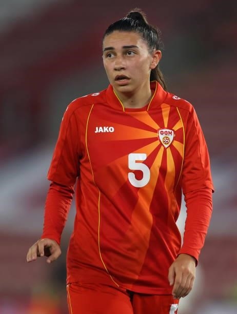 Pavlinka Nikolovska of North Macedonia during the FIFA Women's World Cup 2023 Qualifier group D match between England and North Macedonia at St....