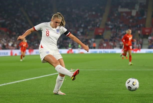 Georgia Stanway of England during the FIFA Women's World Cup 2023 Qualifier group D match between England and North Macedonia at St. Mary's Stadium...