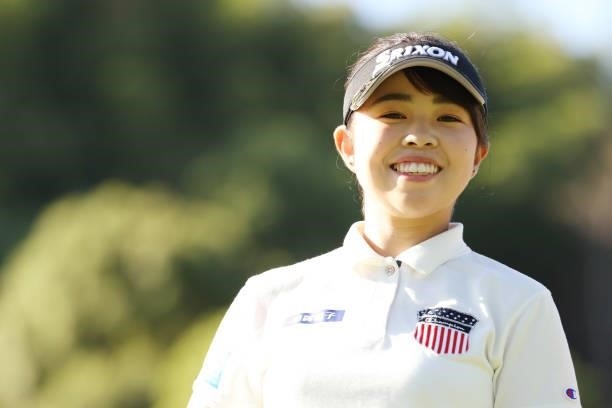 Miyu Yamashita of Japan smiles after making her birdie putt on the 1st hole during the final round of the Sumitomo Life Vitality Ladies Tokai Classic...