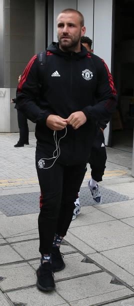 Luke Shaw of Manchester United arrives ahead of the Premier League match between West Ham United and Manchester United at London Stadium on September...