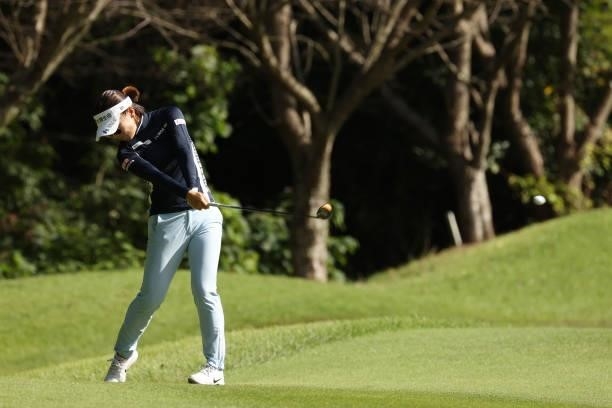 Teresa Lu of Taiwan hits her second shot on the 3rd hole during the final round of the Sumitomo Life Vitality Ladies Tokai Classic at Shin Minami...