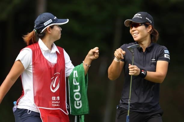 Lala Anai of Japan celebrates after making her birdie putt on the 3rd hole during the final round of the Sumitomo Life Vitality Ladies Tokai Classic...