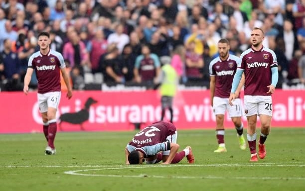 Said Benrahma of West Ham United celebrates after scoring their team's first goal during the Premier League match between West Ham United and...
