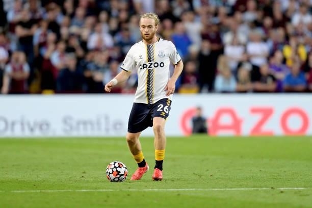 Tom Davies of Everton during the Premier League match between Aston Villa and Everton at Villa Park on September 18, 2021 in Birmingham, England.
