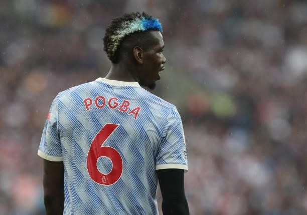Paul Pogba of Manchester United in action during the Premier League match between West Ham United and Manchester United at London Stadium on...